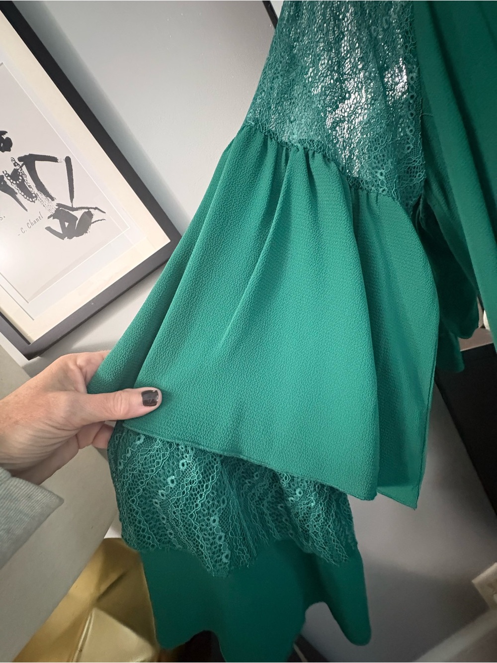 VENUS Emerald Green Lace-Trim Long Sleeve Dress - Picture 2 of 10